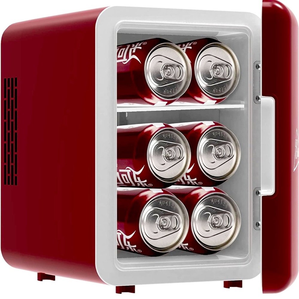 DR Pepper Mini Portable Compact Personal Fridge Cooler, 4 Liter Capacity, 6 Cans